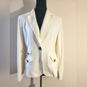 Talbots Womens Blazer Jacket Size 8 Ivory Wool Blend Stretch Career Lined